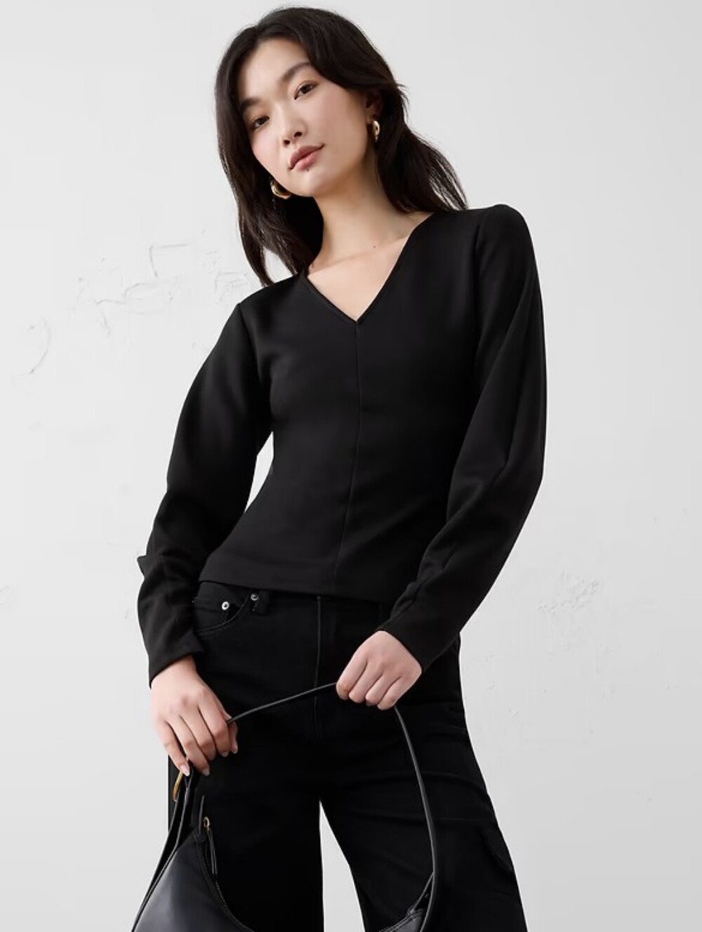 NWT BANANA REPUBLIC | $60 Seamed Long Sleeve Top - Black